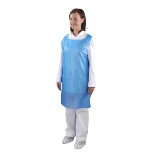 Blue plastic disposable aprons