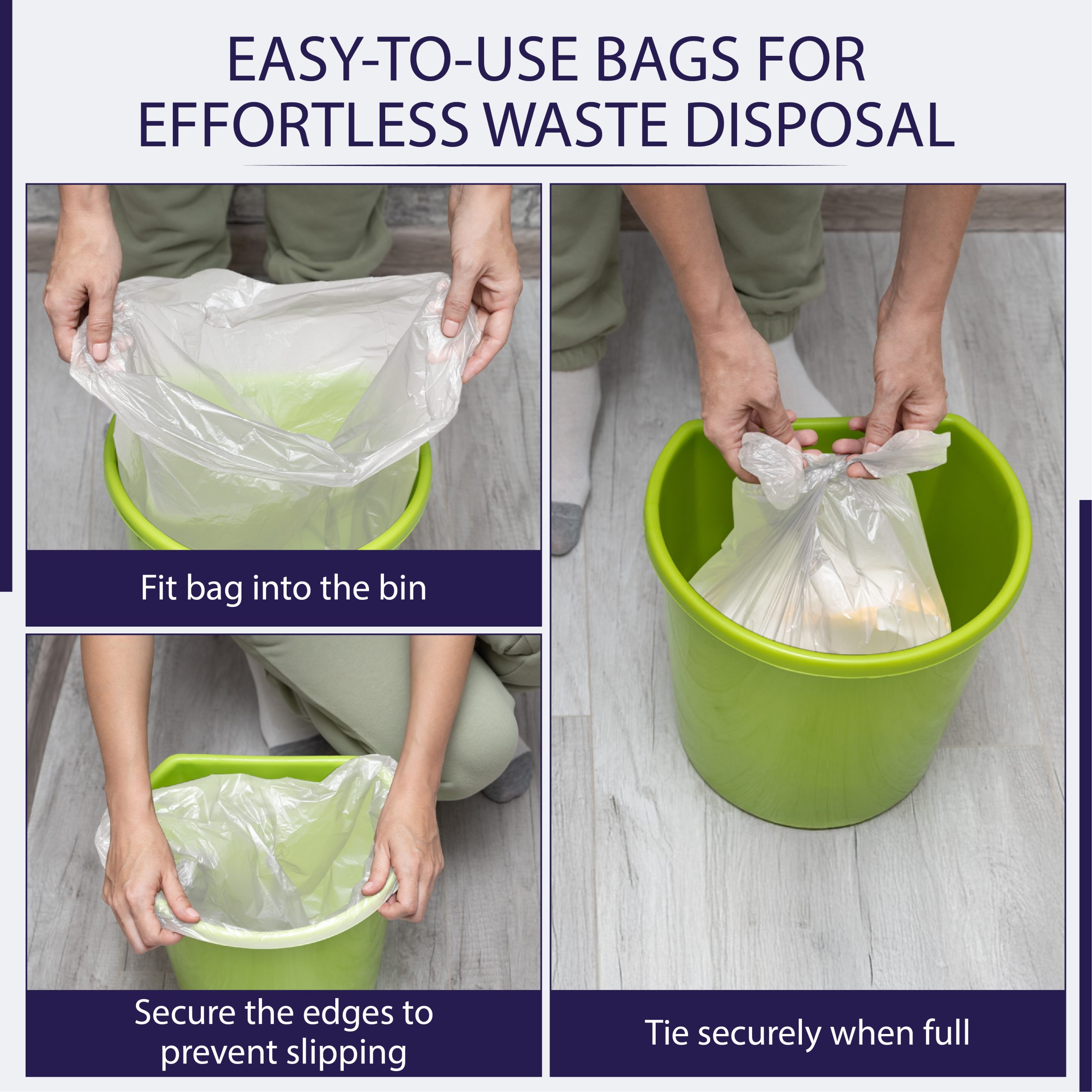 Large Clear Bin Bags -Medium Duty 25 Micron Bin Liners for 40L-90L Bins, Strong Refuse Sacks Ideal for Recycling and Waste 18” x 29” x 39” - Image 6