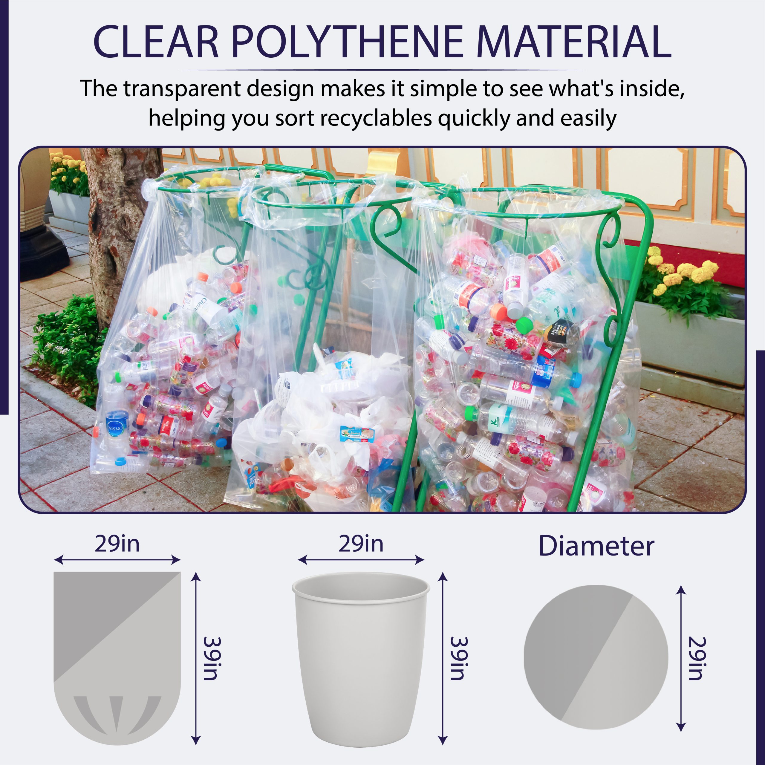 Large Clear Bin Bags -Medium Duty 25 Micron Bin Liners for 40L-90L Bins, Strong Refuse Sacks Ideal for Recycling and Waste 18” x 29” x 39” - Image 3