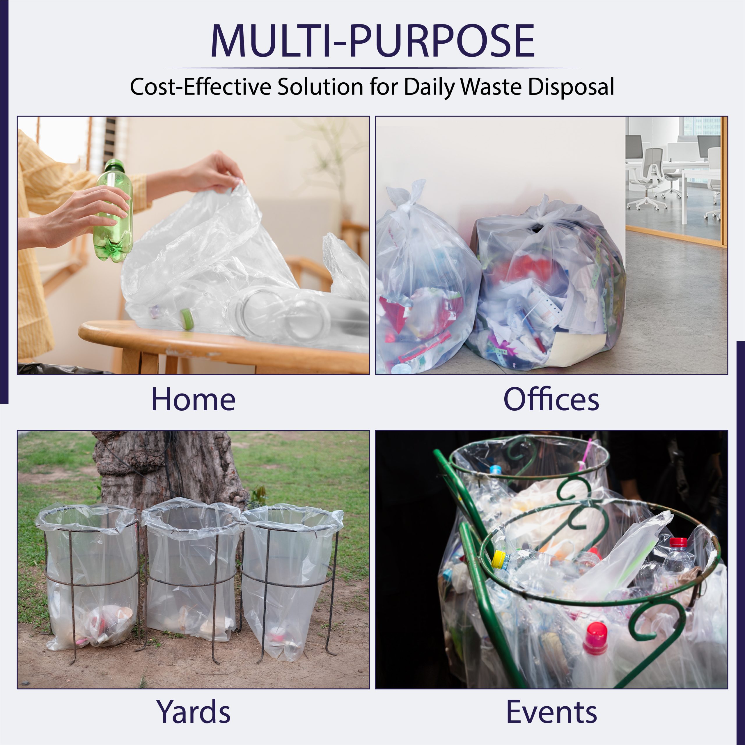 Large Clear Bin Bags -Medium Duty 25 Micron Bin Liners for 40L-90L Bins, Strong Refuse Sacks Ideal for Recycling and Waste 18” x 29” x 39” - Image 4