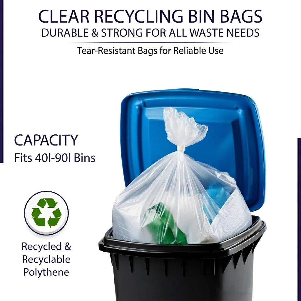 Large Clear Bin Bags -Medium Duty 25 Micron Bin Liners for 40L-90L Bins, Strong Refuse Sacks Ideal for Recycling and Waste 18” x 29” x 39” - Image 5