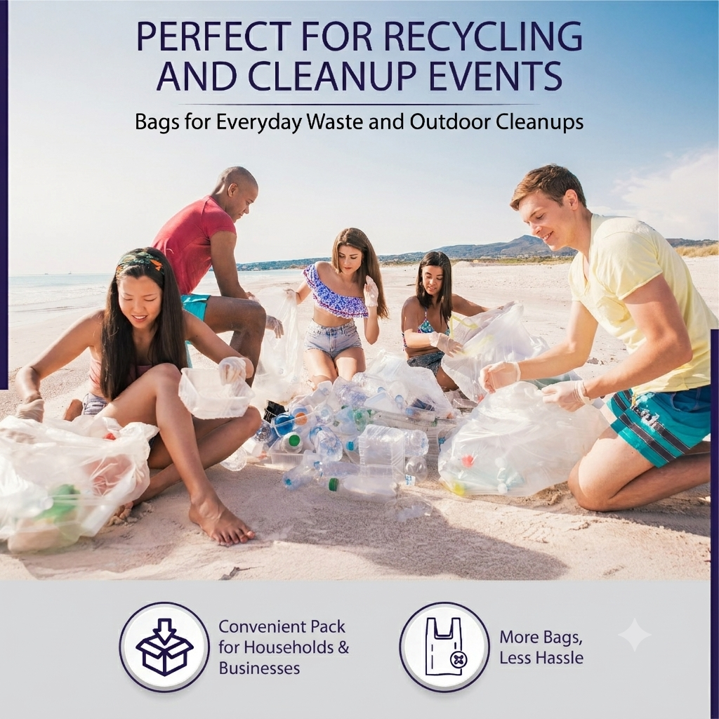 Large Clear Bin Bags -Medium Duty 25 Micron Bin Liners for 40L-90L Bins, Strong Refuse Sacks Ideal for Recycling and Waste 18” x 29” x 39” - Image 7
