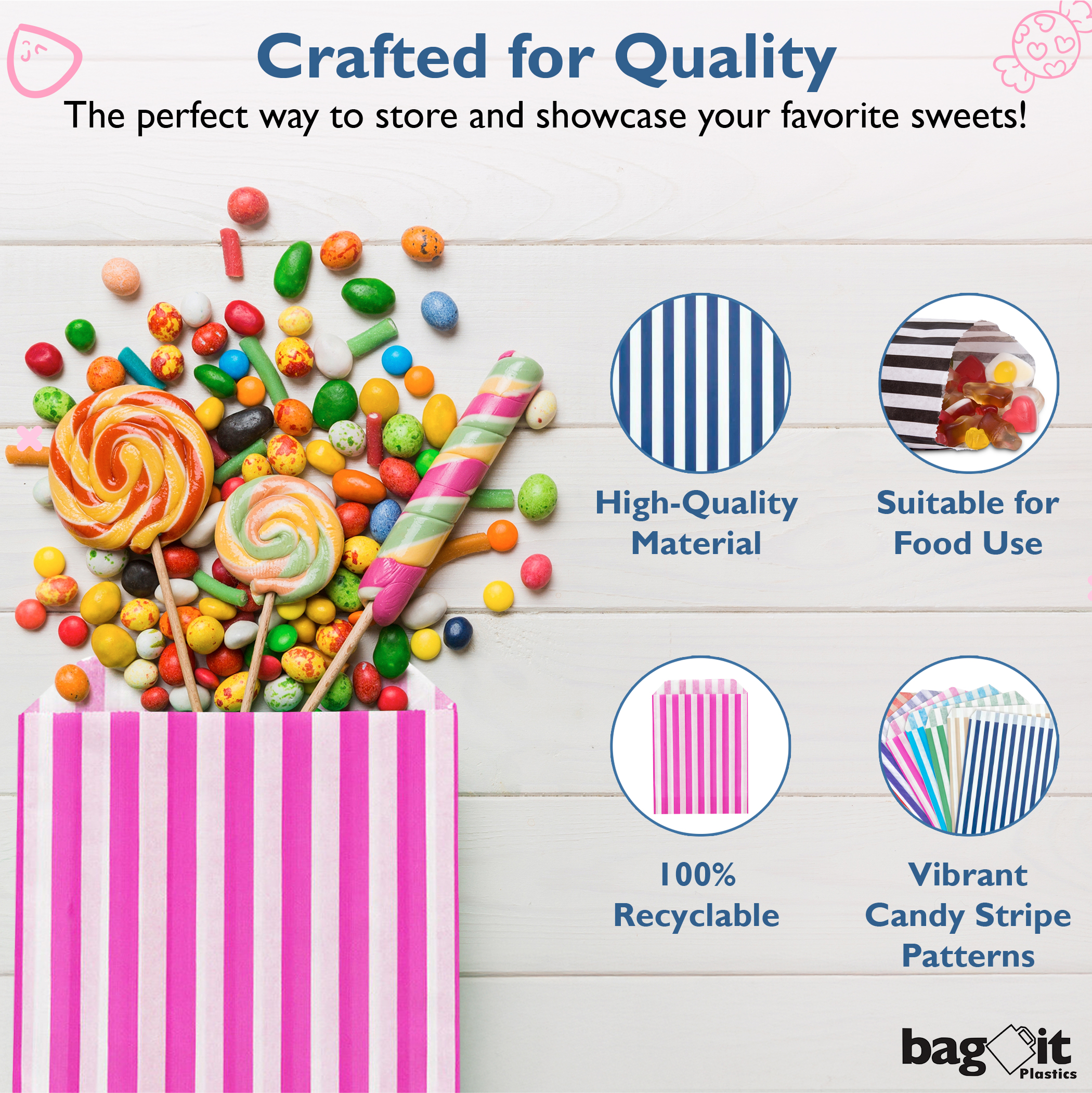 Paper Sweet Bags Candy Stripe 7" x 9" - Image 2