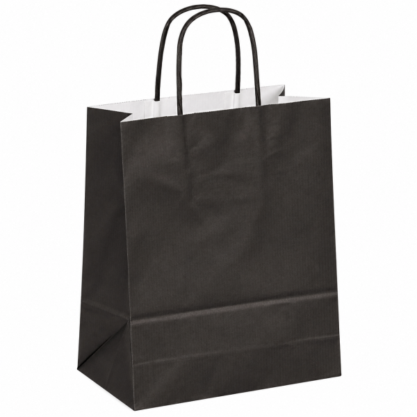 Black Block Bottom Twist Handle Paper Carrier Bags