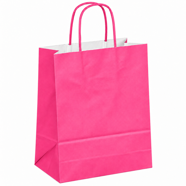 Pink Block Bottom Twist Handle Paper Carrier Bags